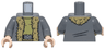 Torso Coat Open with Dark Tan Thick Fur Lining over Olive Green Tunic, Black Belt with Silver Durmstrang Buckle Pattern / Dark Bluish Gray Arms / Light Nougat Hands