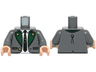 Torso Suit Jacket Open with Pockets and Gold Buttons, Dark Green Lapels, White Shirt, Black Tie Pattern / Dark Bluish Gray Arms / Light Nougat Hands