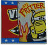 Tile 6 x 6 with Bottom Tubes, Textured Surface with Bus Half and 'IT'S FRITTER' Pattern