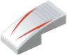 Slope, Curved 2 x 1 x 2/3 with 2 Red Stripes on Silver Background with Notches Pattern
