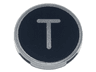 Tile, Round 2 x 2 with Bottom Stud Holder with Silver Capital Letter T on Black Background Pattern
