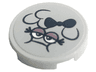 Tile, Round 2 x 2 with Bottom Stud Holder with Face and Dark Blue Bow Pattern (Sticker) - Set 41256