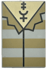 Tile 2 x 3 with Shirt with Dark Tan Stripes and Collar, Tan Neck with Amalgamation Symbol Tattoo Pattern (BrickHeadz Sirius Black Torso)