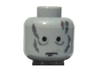 Minifigure, Head without Eyebrows, Dark Bluish Gray Creases Under Eyes, Chin Dimple and Scars, Red Burns Pattern