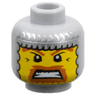 Minifigure, Head Balaclava with Silver Chain Mail, Yellow Face, Dark Orange Eyebrows and Goatee, Angry with Bared Teeth Pattern