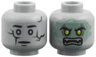 Minifigure, Head Dual Sided Alien Cracked Statue / Sand Green Ghost Face with Scowl and Fangs Pattern