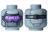 Minifigure, Head Alien Black and Silver Visor, Dark Purple and Medium Lavender Lenses, Dark Bluish Gray Plate and Strap with Buckle on Back Pattern