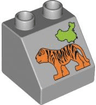 Duplo, Brick 2 x 2 x 1 1/2 Slope 45 with Lime China Map and Orange Tiger Pattern