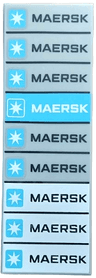 Tile 2 x 6 with Black and White Maersk Logos on Stacked Containers (9 Total, 1 Medium Azure, 3 White) Pattern