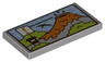 Tile 2 x 4 with Screen with Black Flying Dinosaur (Pteranodon), Communications Tower, Erupting Volcano, Orange Lava, and Exclamation Mark Pattern