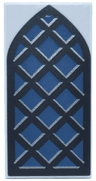 Tile 2 x 4 with Dark Blue Arched Window with Black and Silver Frame and Lattice Pattern