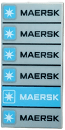 Tile 2 x 4 with Black and White Maersk Logos on Stacked Containers (6 Total, 1 Medium Azure) Pattern