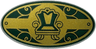 Minifigure, Shield Elliptical with Gold and Dark Green Ornate Chair and Scrollwork Pattern