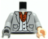 Torso Suit Jacket Open with Lapels and Pockets over White Vest with Black Buttons and Dark Orange Shirt, Light Nougat Neck Pattern / Light Bluish Gray Arms / Light Nougat Hand Left / Dark Bluish Gray Hand Right