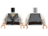 Torso Vest Partially Open with Silver Buttons and Dark Bluish Gray Embroidery and Pinstripes over White Shirt, Dark Brown Belt with Buckle, Pendant Necklace, Light Nougat Chest Pattern / White Arms / Light Nougat Hands