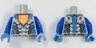 Torso Nexo Knights Armor with Orange Emblem with Yellow Crowned Lion, Silver Panels Pattern / Blue Arms / Dark Azure Hands