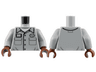 Torso Button Up Shirt with 4 Pockets and Name Patch, White T-Shirt Pattern / Light Bluish Gray Arms / Reddish Brown Hands