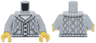 Torso Knit Cable Cardigan Sweater with Dark Bluish Gray Lines, Dark Brown Buttons, and Pockets over White Shirt Pattern / Light Bluish Gray Arms / Yellow Hands