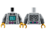 Torso Robot with Dark Bluish Gray Rivets, Dark Turquoise Screen and Buttons, Dark Pink Dials, Black Tape Reels on Back Pattern / Dark Bluish Gray Arms with Gold Circles, Black Rivets and Lines with Arcs Pattern / Pearl Gold Hands