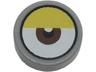 Tile, Round 1 x 1 with White Eye with Centered Reddish Brown Iris and Partially Closed Yellow Eyelid Pattern