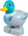 Duplo Duck Male with Dark Turquoise Head, Bright Light Orange Beak, White Neck, and Metallic Light Blue Feathers