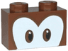 Brick 1 x 2 with Black and Reddish Brown Eyes on White Background Pattern (Super Mario Diddy Kong Upper Face)