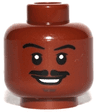 Minifigure, Head Black Eyebrows and Split Moustache, Dark Brown Chin Dimple, Open Mouth Smile with Teeth Pattern