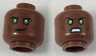 Minifigure, Head Dual Sided Black Eyebrows, Green Eyes with White Glints, Smirk / Angry Pattern
