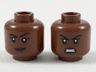 Minifigure, Head Dual Sided Female, Black Eyebrows, Dark Brown Lips, Lopsided Grin / Gritted Teeth Pattern