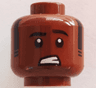 Minifigure, Head Black Eyebrows, Left Raised, Trimmed Sideburns, Dark Brown Lower Eyelids and Chin Dimple, Worried Lopsided Open Mouth with Teeth Pattern