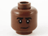 Minifigure, Head Black Eyebrows Lopsided Grin, Dark Brown Contour Lines Pattern