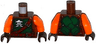 Torso Ninjago Green Armor with Belts, Ninja Skull with Crossed Swords and Scabbards Pattern / Orange Arms / Dark Brown Hands