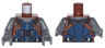 Torso Dark Blue and Reddish Brown Vest with Zipper and Pockets, Black Belt, Silver Buckles Pattern / Dark Bluish Gray Arms / Dark Bluish Gray Hands