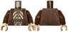 Torso Coat Open over Tan Dress with Copper Clasps and Dark Tan and Reddish Brown Diagonal Stripes, Belt with Buckle, Scarf Pattern / Reddish Brown Arms / Light Nougat Hands