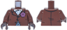 Torso Suit Jacket with Buttons and Dark Pink Flower over Sand Blue Vest, White Shirt Collar and Plaid Ascot Pattern / Reddish Brown Arms / Umber Hands