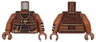 Torso Vest with Medium Nougat Trim, Pouch and Strap with Buckle over Dark Brown Shirt, Sienna Neck Pattern / Sienna Arm Left with Dark Blue and White Striped Wristband Pattern / Sienna Arm Right / Sienna Hands