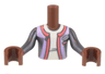 Torso Mini Doll Boy Lavender, Coral, and Pearl Dark Gray Sailing Outfit, White Shirt Pattern, Reddish Brown Arms with Hands with Pearl Dark Gray Long Sleeves