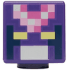 Minifigure, Head, Modified Cube with Pixelated Bright Light Yellow Eyes, White Mouth, Bright Pink and Dark Pink Helmet Pattern (Minecraft Crystal Knight)