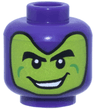 Minifigure, Head Alien Balaclava Lime Face, Black Eyebrows, Green Cheek Lines, Open Mouth Smile with Teeth Pattern