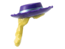 Minifigure, Hair Combo, Hat with Hair, Bright Light Yellow Long Braid with Hole for Pin on Back, Wide Cowboy Hat with Metallic Light Blue Ribbon Pattern