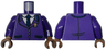 Torso Jacket Closed with Gold Envelope Badge and Buttons over White Shirt and Dark Blue Tie Pattern / Dark Purple Arms / Medium Brown Hands
