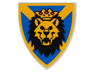 Minifigure, Shield Triangular Short with Lion Head, Blue and Yellow Pattern