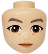 Mini Doll, Head Friends with Dark Bluish Gray Eyebrows, Black Eye Shadow, Reddish Brown Eyes, Medium Nougat Lips and Cheek Lines Pattern