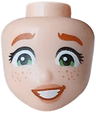Mini Doll, Head Friends with Dark Orange Eyebrows, Green Eyes Half Closed Excited, Nougat Lips and Freckles, Open Mouth Smile with Teeth Pattern