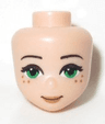 Mini Doll, Head Friends with Thin Black Eyebrows, Green Eyes, Nougat Lips and 6 Freckles, and Closed Mouth Smile Pattern
