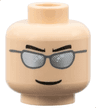 Minifigure, Head Glasses with Black Straight Eyebrows, Dark Bluish Gray Sunglasses with Silver Lenses, Grin Pattern