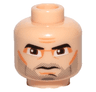 Minifigure, Head Black Thick Eyebrows and Beard Stubble, Large Reddish Brown Eyes, Nougat Eye Shadow, Cheek Lines and Chin Dimple, Furrowed Brow, Stern Pattern