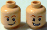 Minifigure, Head Dual Sided Dark Orange Eyebrows, Lower Eyelid, Medium Nougat Chin Dimple, Lopsided Grin / Open Mouth Smile with Teeth Pattern