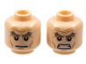 Minifigure, Head Dual Sided Dark Bluish Gray Bushy Eyebrows, Medium Nougat Wrinkles and Cheek Lines, Neutral / Bared Teeth Pattern