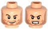 Minifigure, Head Dual Sided Beard Stubble, Brown Eyebrows, Smile / Angry Bared Teeth Pattern